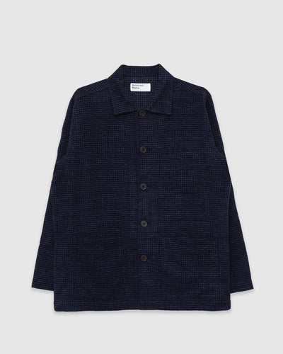 Bakers Overshirt Bobby Wool Mix Navy Check - UNIVERSAL WORKS