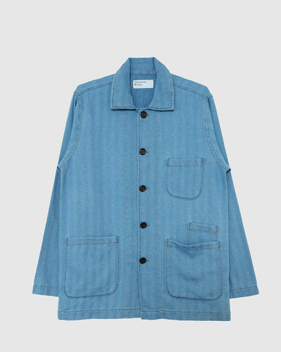Bakers Overshirt Herringbone Washed Indigo - UNIVERSAL WORKS