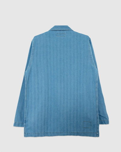 Bakers Overshirt Herringbone Washed Indigo - UNIVERSAL WORKS