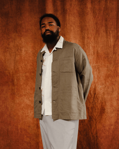 Bakers Overshirt Linen Cotton Olive - UNIVERSAL WORKS
