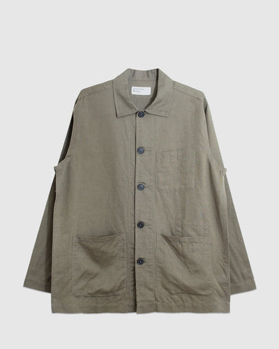Bakers Overshirt Linen Cotton Olive - UNIVERSAL WORKS