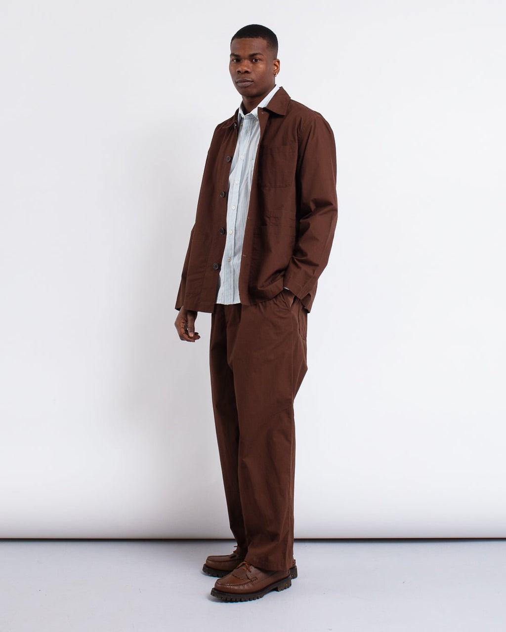 Bakers Overshirt Peached Poplin Brown - UNIVERSAL WORKS