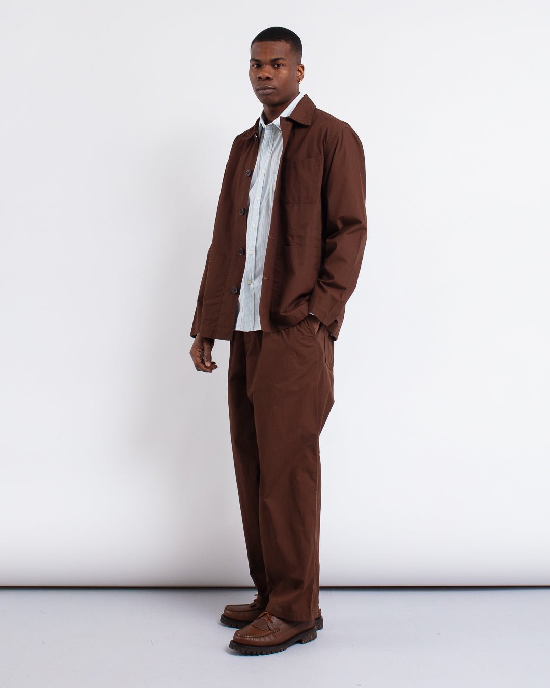 Bakers Overshirt Peached Poplin Brown - UNIVERSAL WORKS