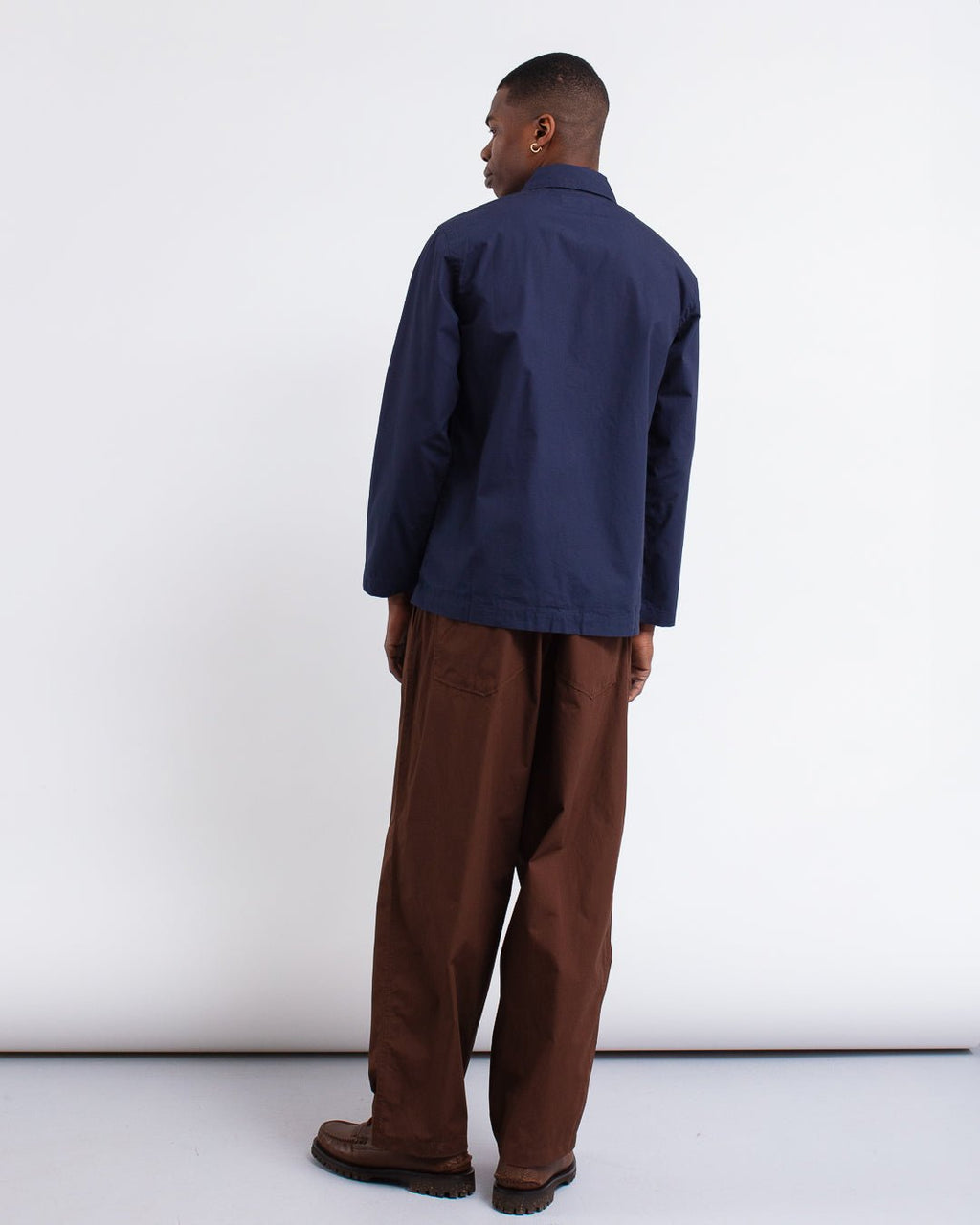 Bakers Overshirt Peached Poplin Navy - UNIVERSAL WORKS