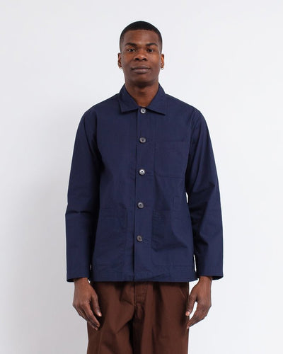 Bakers Overshirt Peached Poplin Navy - UNIVERSAL WORKS