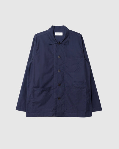 Bakers Overshirt Peached Poplin Navy - UNIVERSAL WORKS