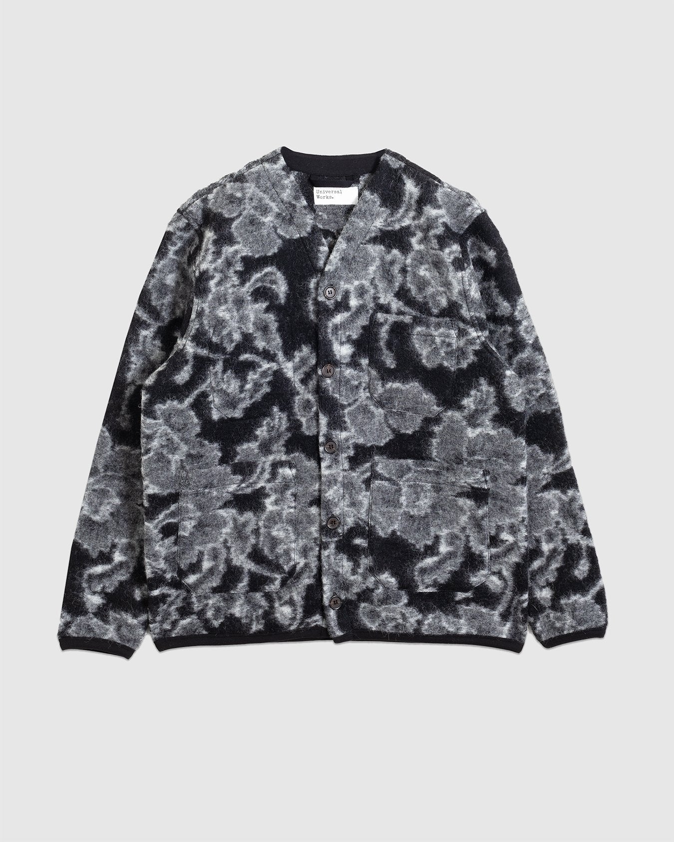 Cardigan Flower Fleece Charcoal - UNIVERSAL WORKS