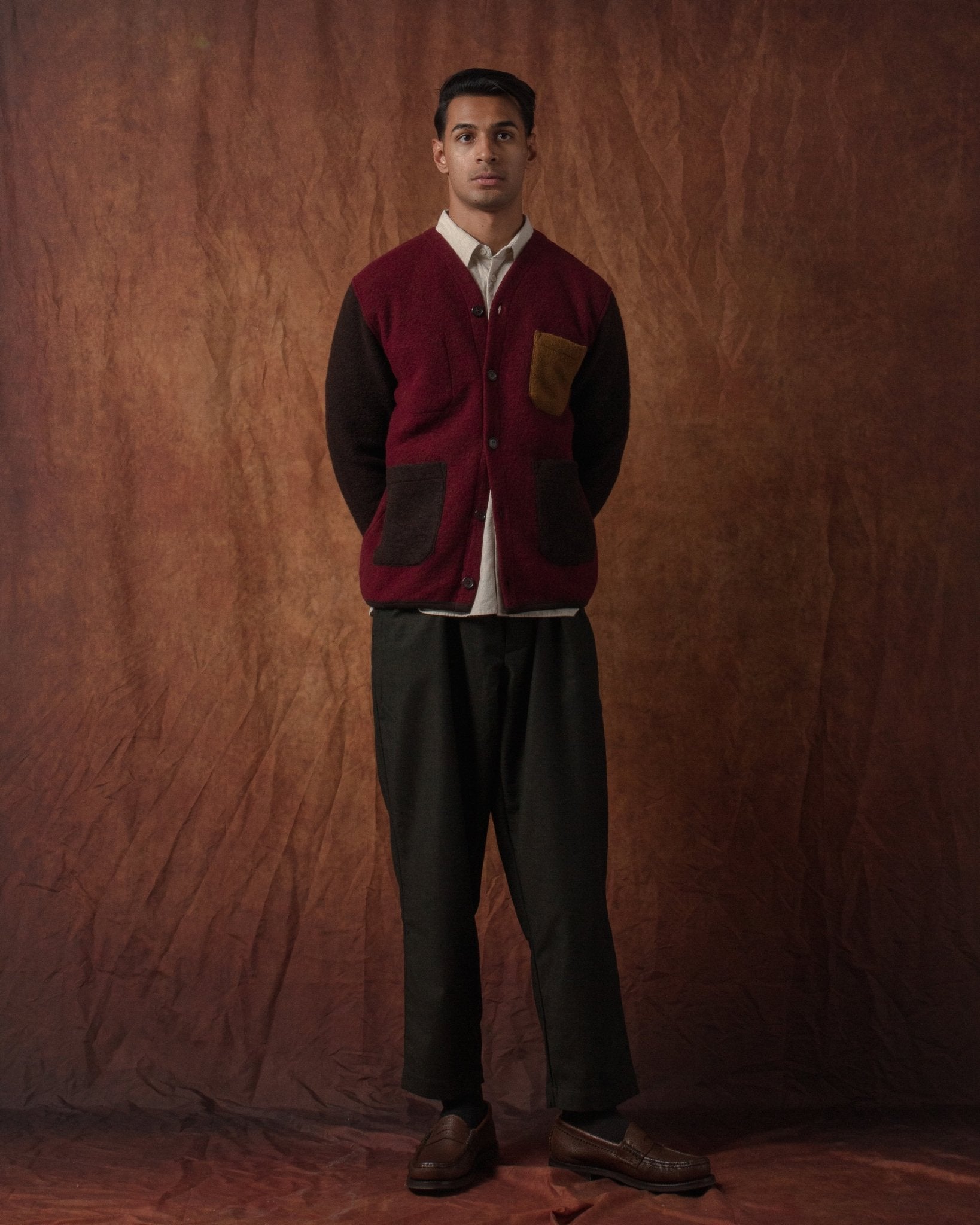 Cardigan Wool Fleece Berry/Brown - UNIVERSAL WORKS