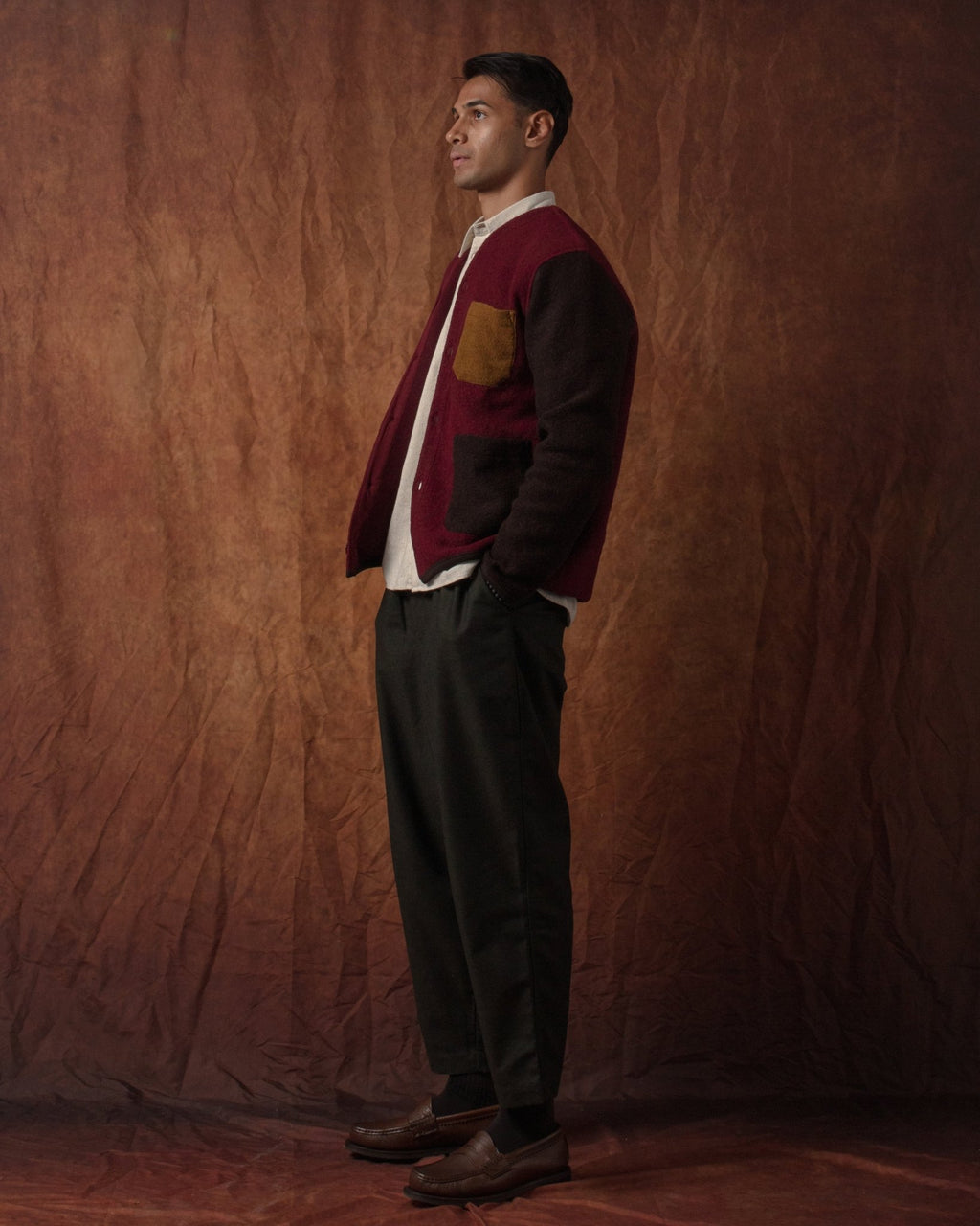 Cardigan Wool Fleece Berry/Brown - UNIVERSAL WORKS