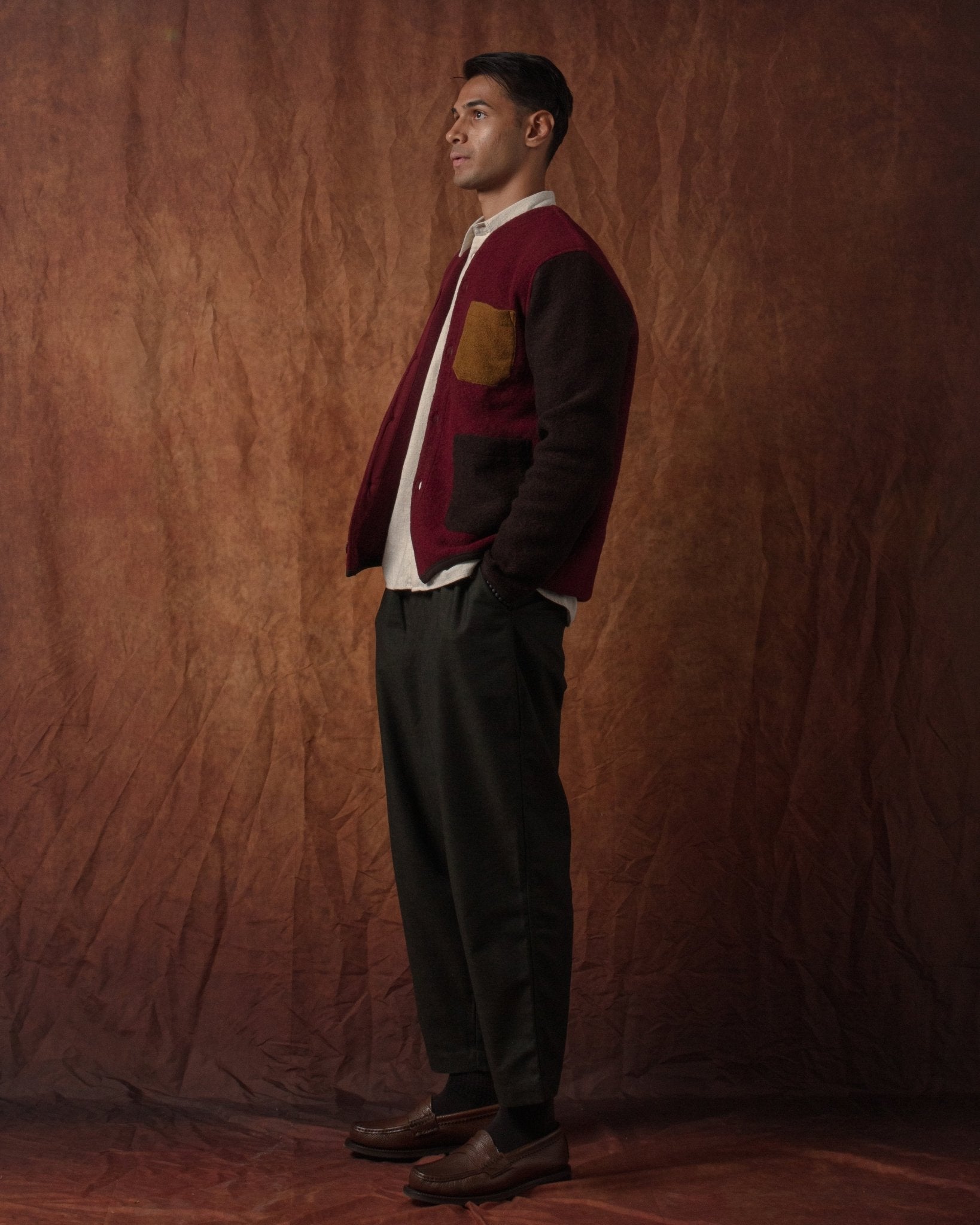 Cardigan Wool Fleece Berry/Brown - UNIVERSAL WORKS