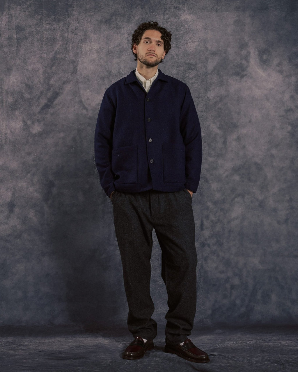 Easy Jacket Indigo Harris Tweed Plaid - UNIVERSAL WORKS