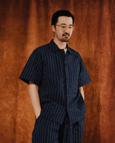 Fatigue Shirt Chester Stripe Navy - UNIVERSAL WORKS