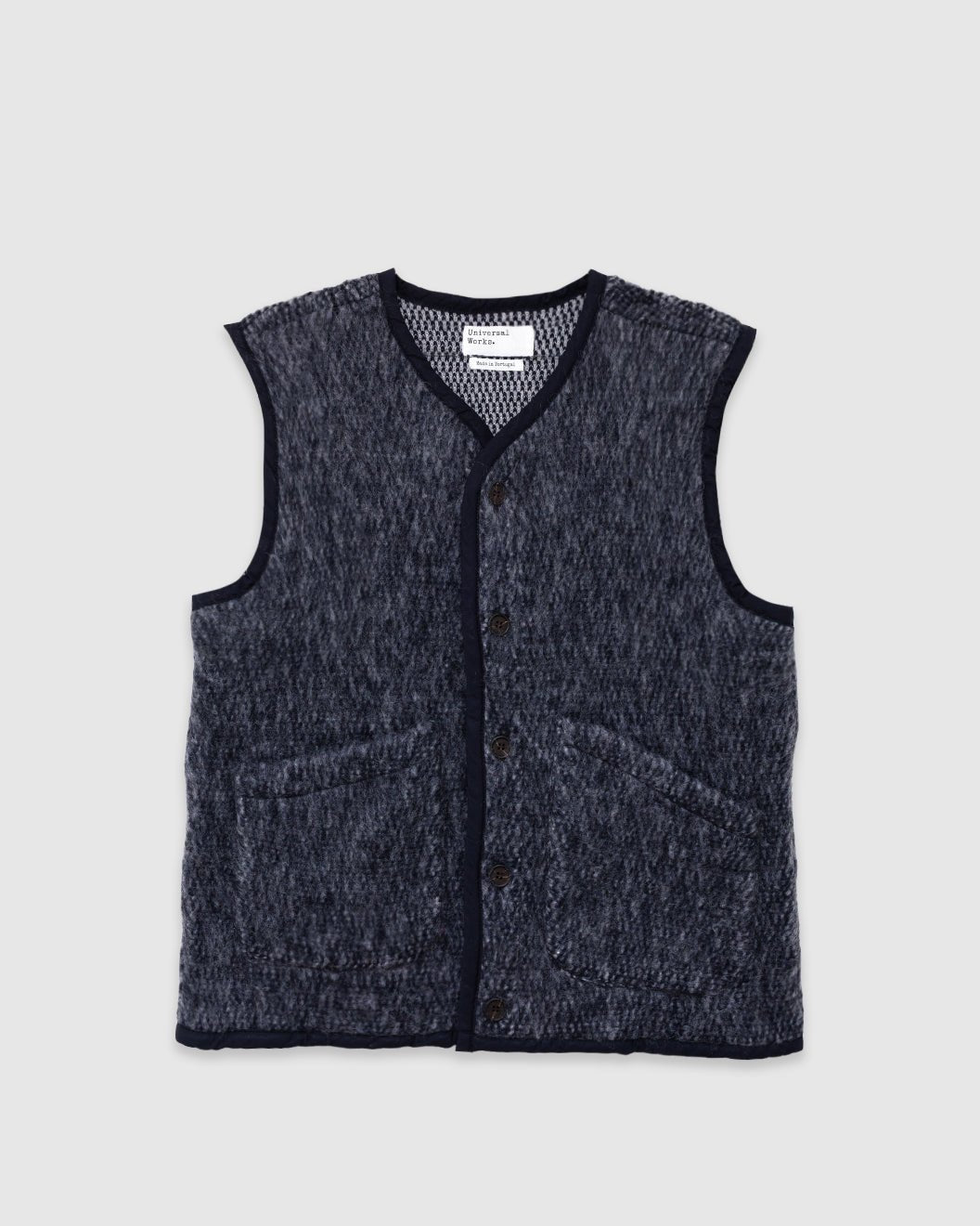 Lancaster Gilet Losso Mohair Mix Navy/ Pale Grey - UNIVERSAL WORKS