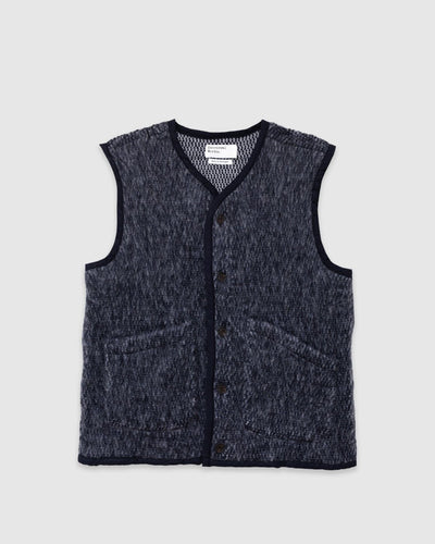 Lancaster Gilet Losso Mohair Mix Navy/ Pale Grey - UNIVERSAL WORKS