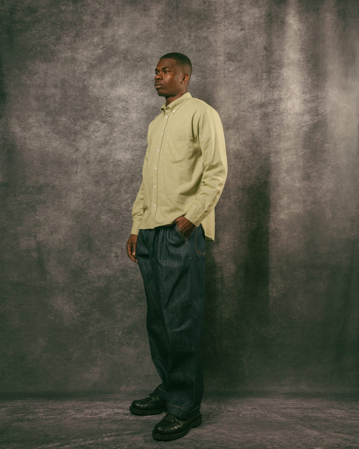 Lazy Day Shirt Green Neptune Cotton - UNIVERSAL WORKS