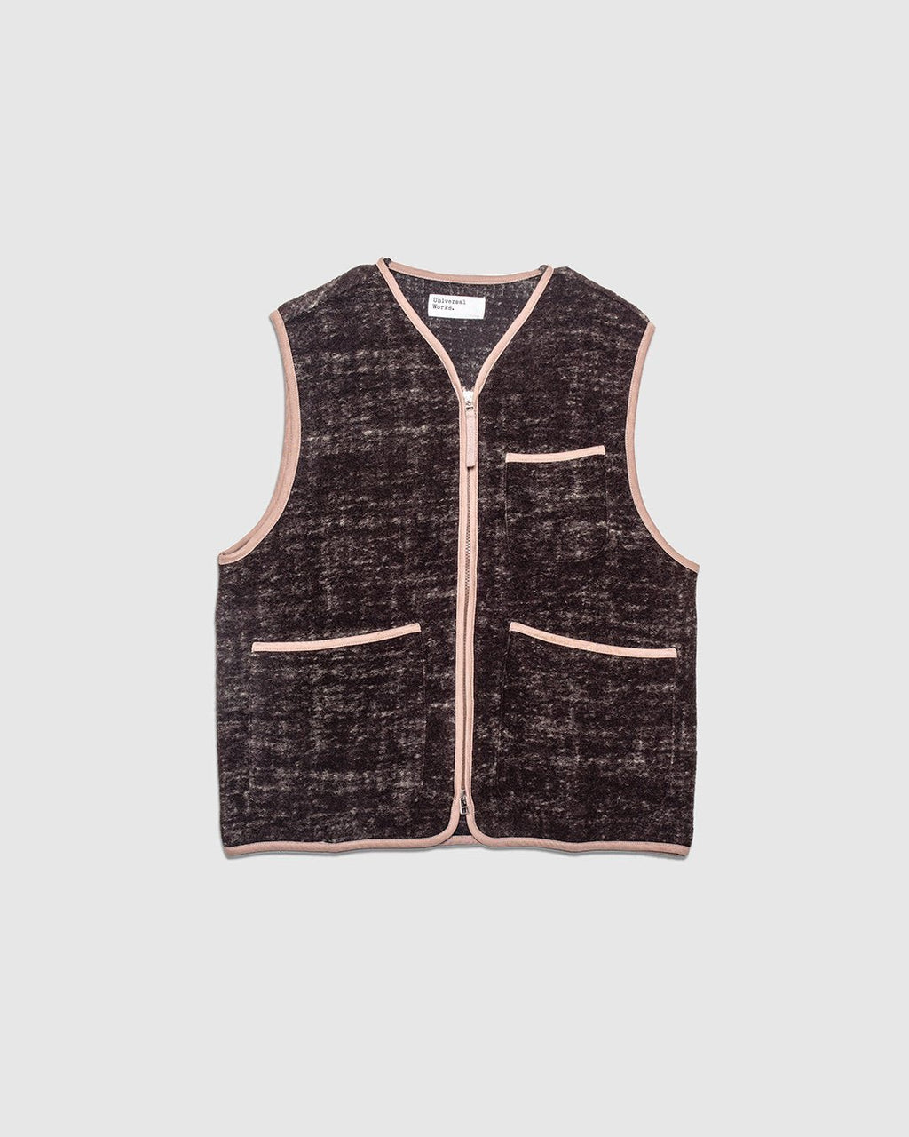 Marble Fleece Zip Gilet - Brown - UNIVERSAL WORKS