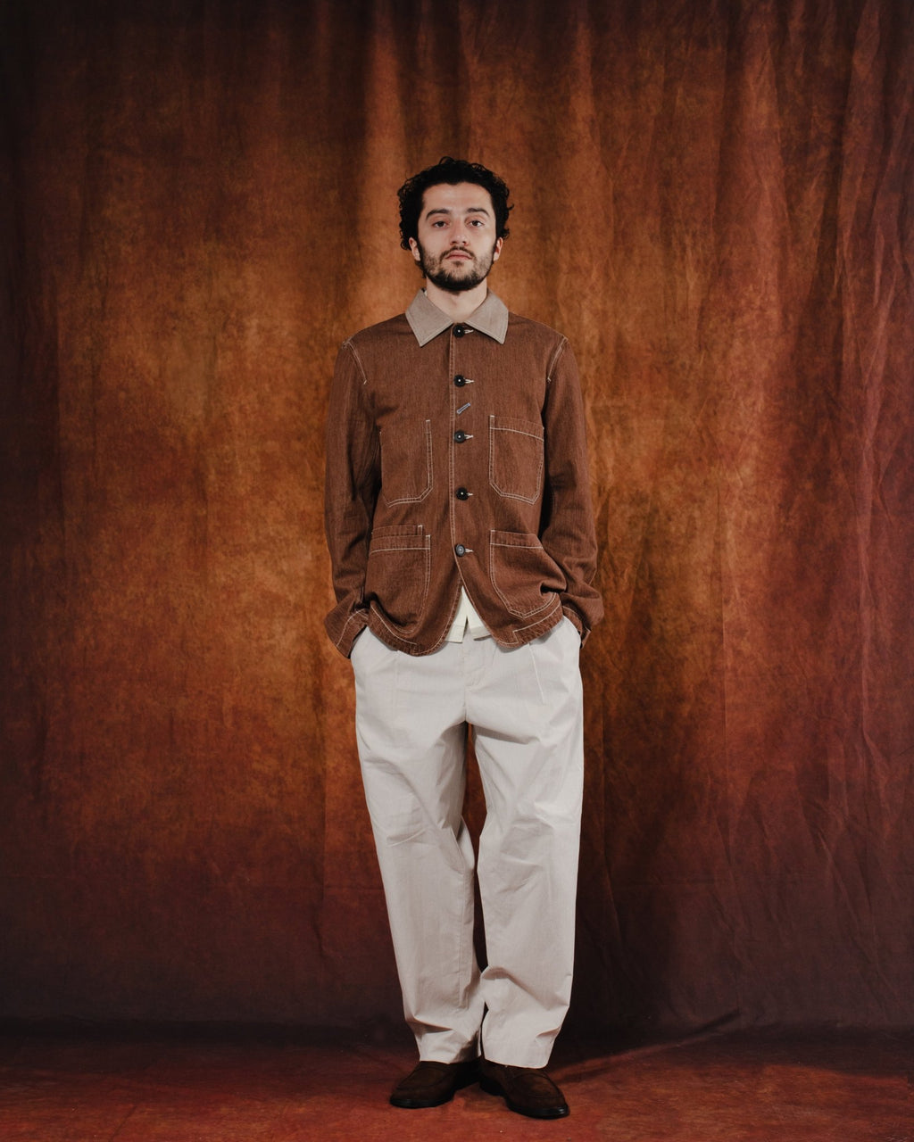 OG Bakers Jacket Meco Denim Brown - UNIVERSAL WORKS