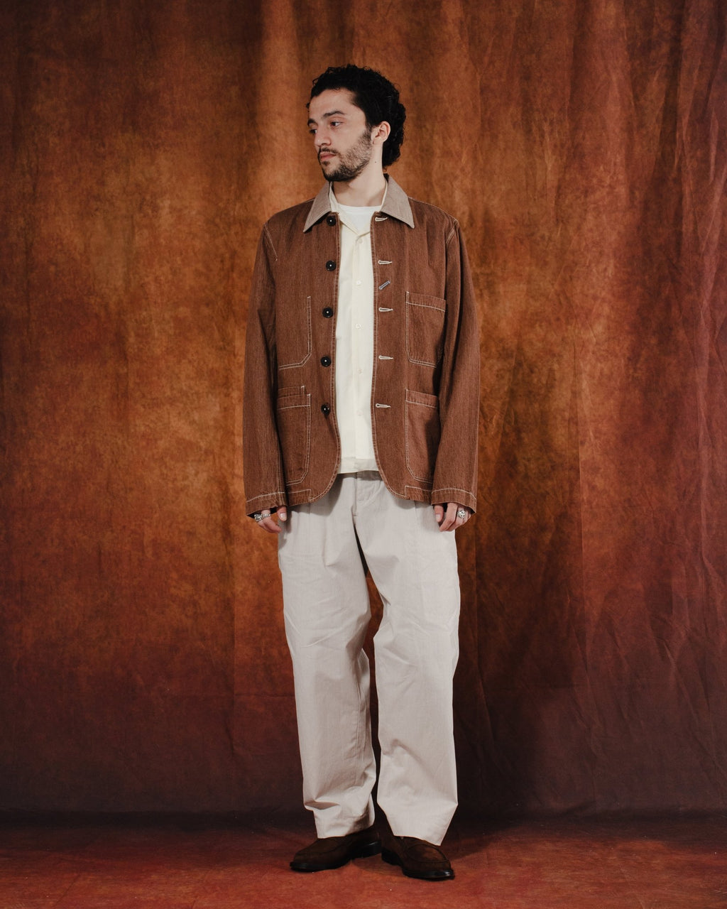 OG Bakers Jacket Meco Denim Brown - UNIVERSAL WORKS