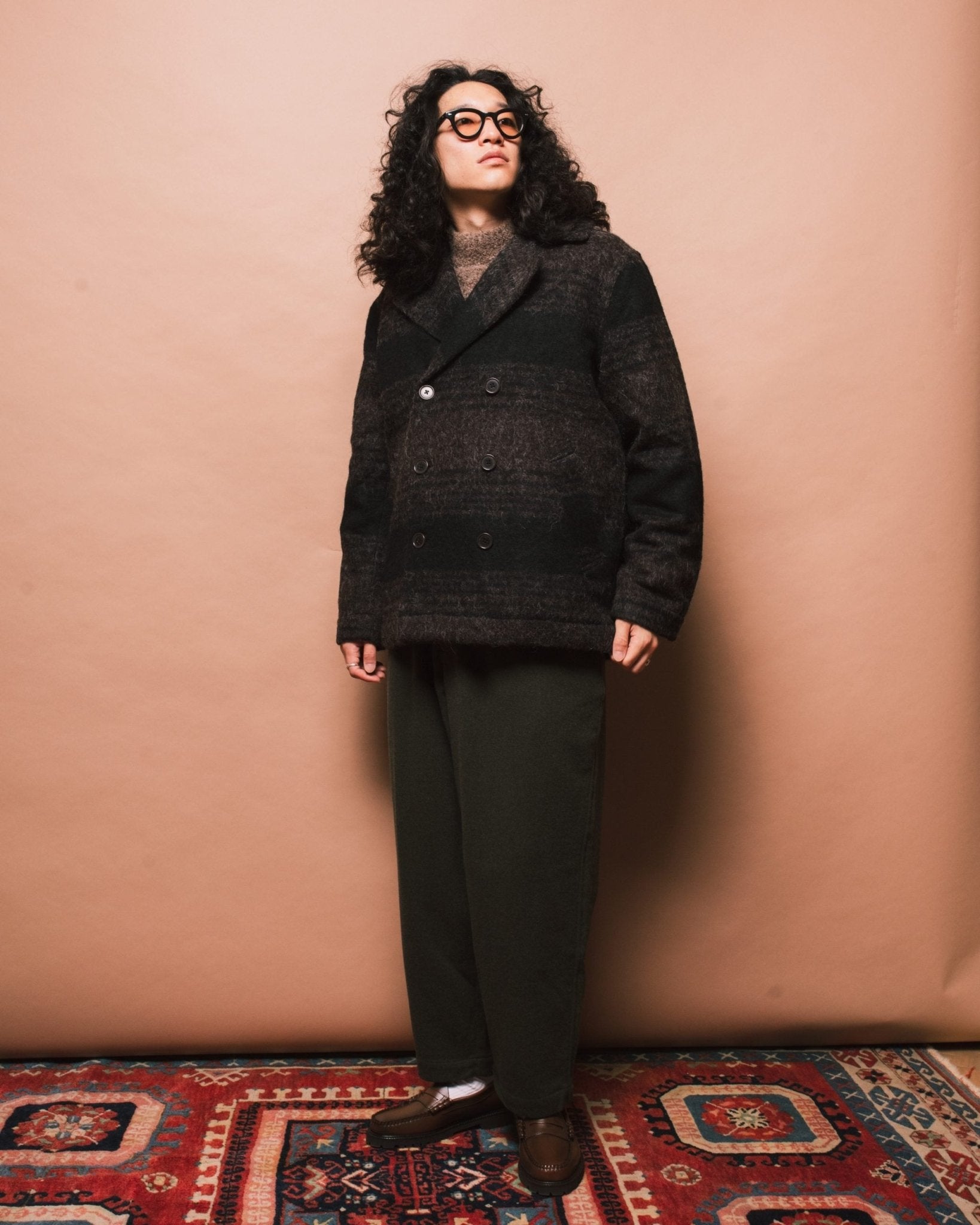 Peacoat Alpaca Mix - Brown/ Black - UNIVERSAL WORKS