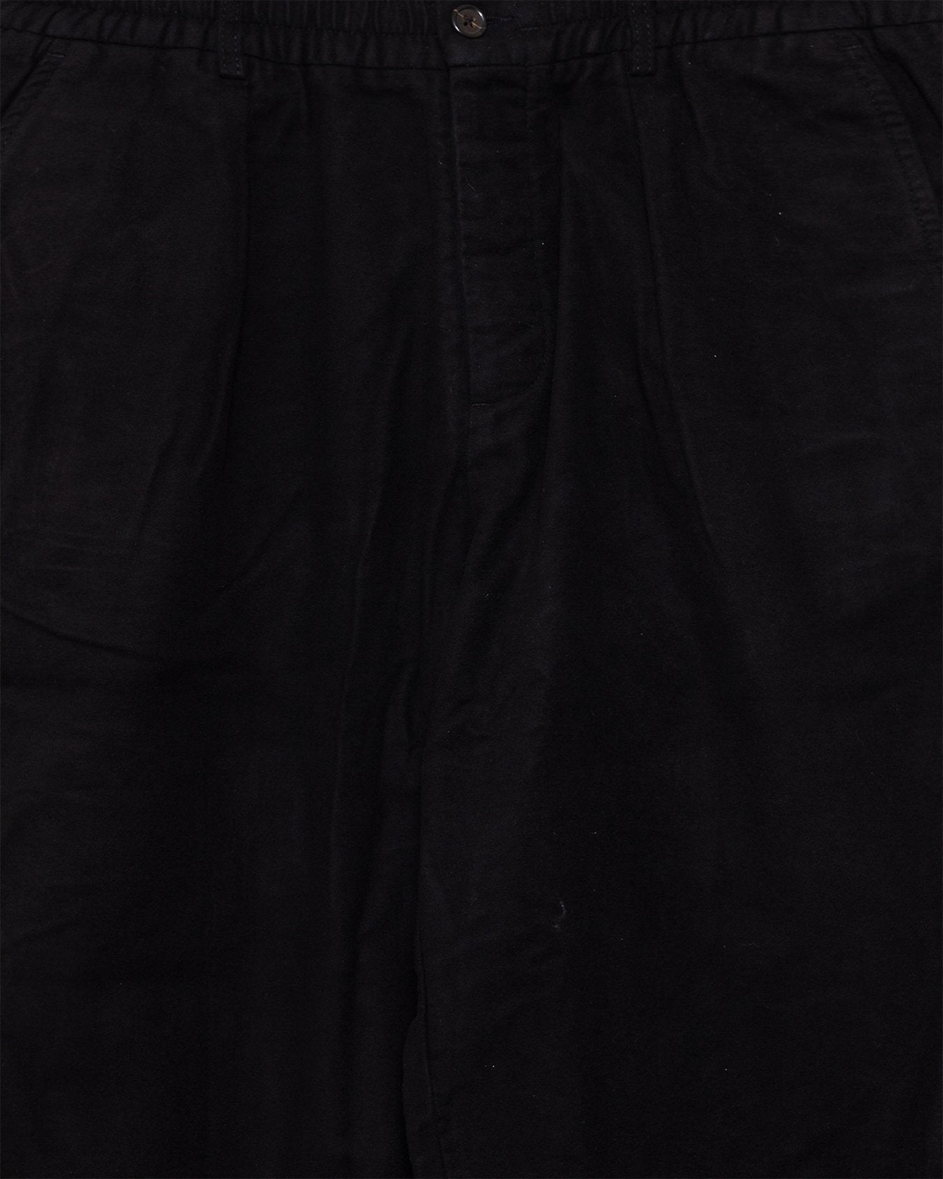 Pleated Track Pant Black Comfort Moleskin - UNIVERSAL WORKS