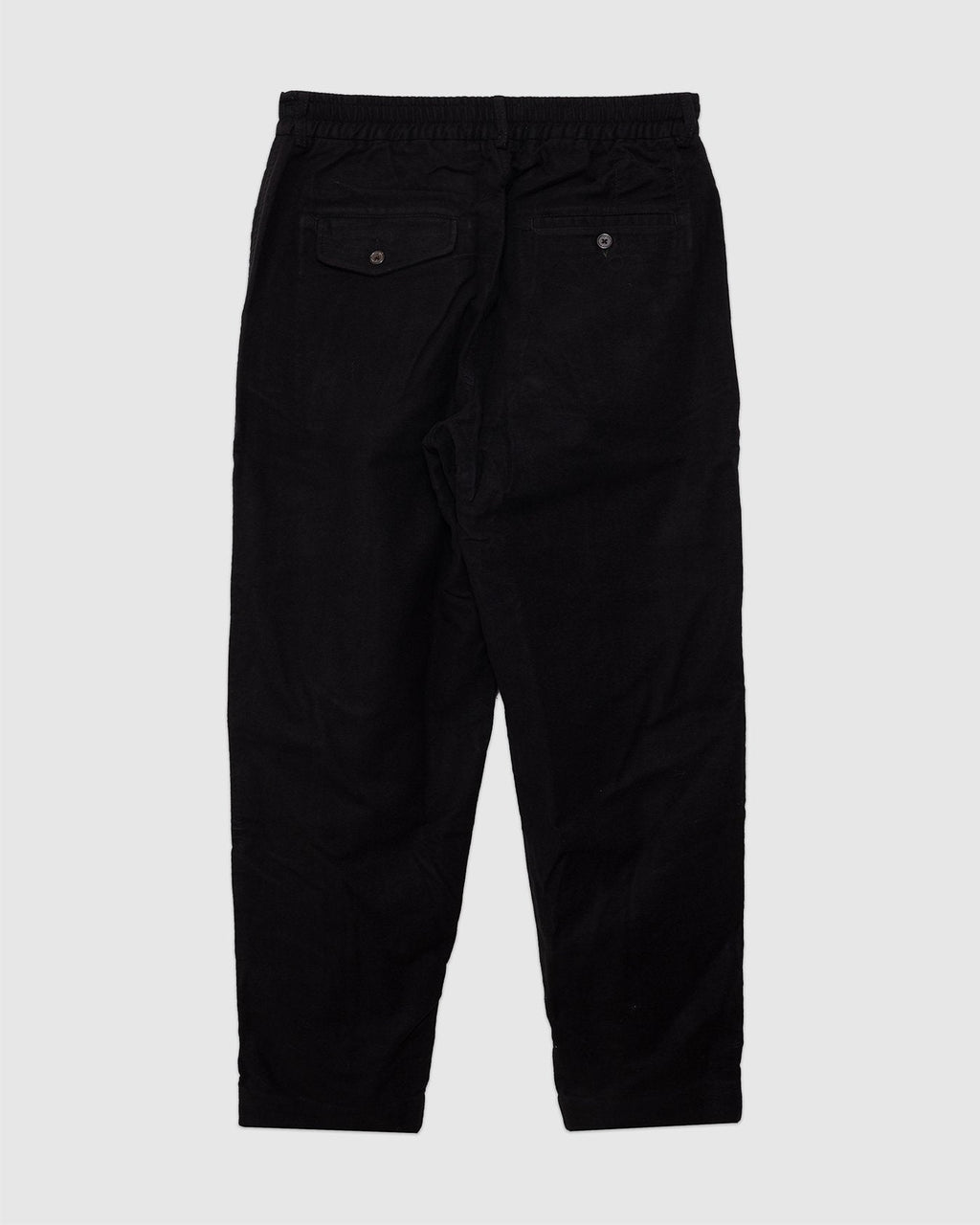 Pleated Track Pant Black Comfort Moleskin - UNIVERSAL WORKS