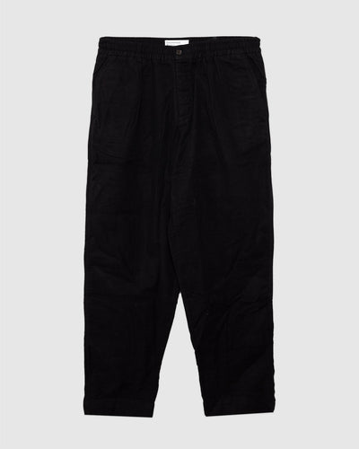 Pleated Track Pant Black Comfort Moleskin - UNIVERSAL WORKS