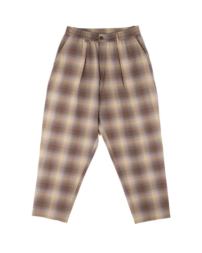 Pleated Track Pant Check Seersucker Olive - UNIVERSAL WORKS