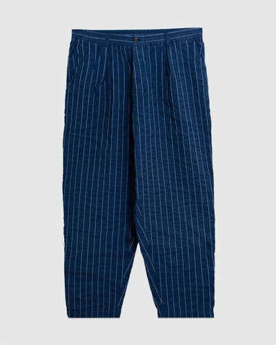 Pleated Track Pant Chester Stripe Navy - UNIVERSAL WORKS