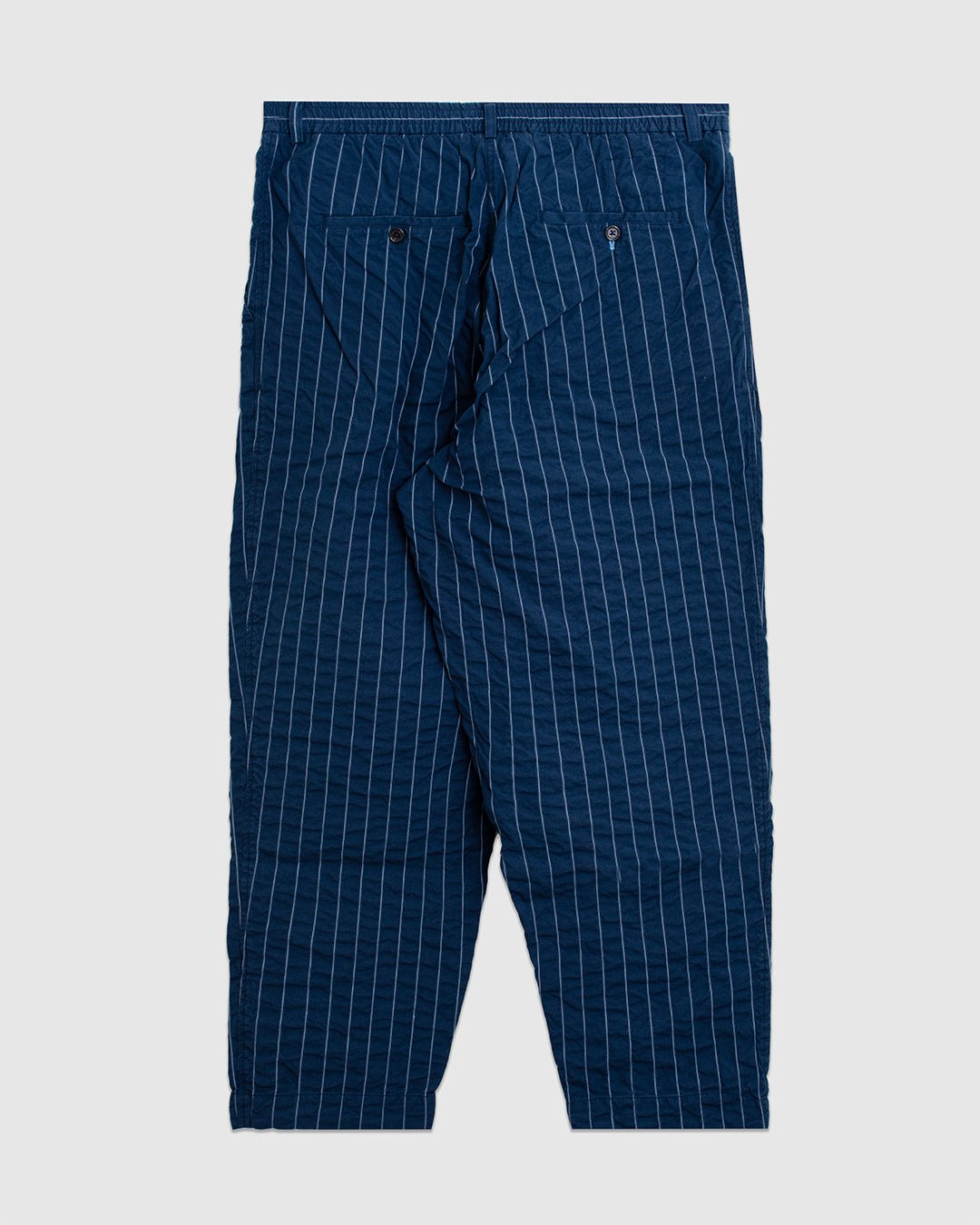 Pleated Track Pant Chester Stripe Navy - UNIVERSAL WORKS