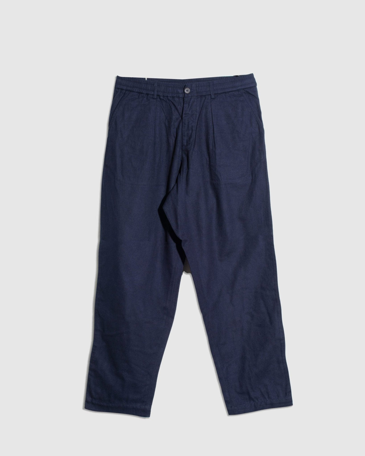 Pleated Track Pant in Brushed Moleskin - Navy - UNIVERSAL WORKS