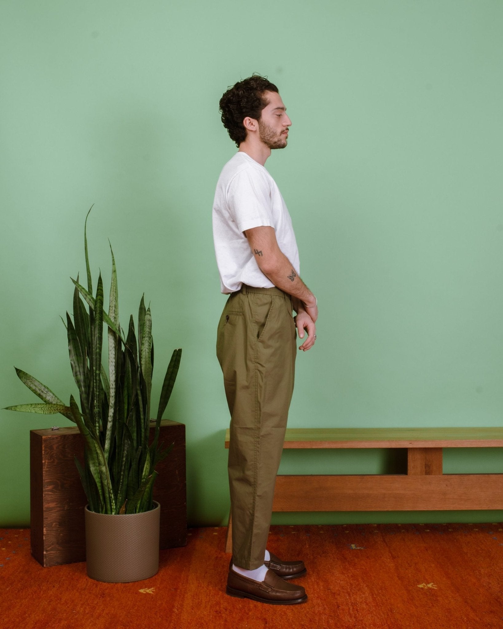 Pleated Track Pant Recycled Poly Tech - Olive - UNIVERSAL WORKS