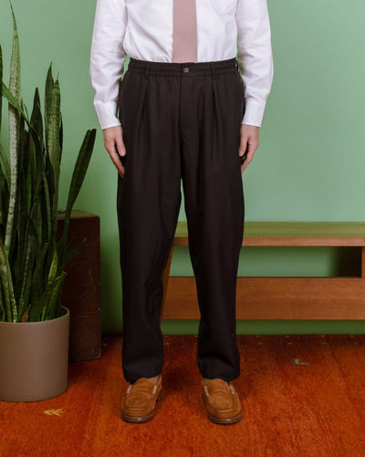 Pleated Track Pant Tropical Suiting - Navy - UNIVERSAL WORKS