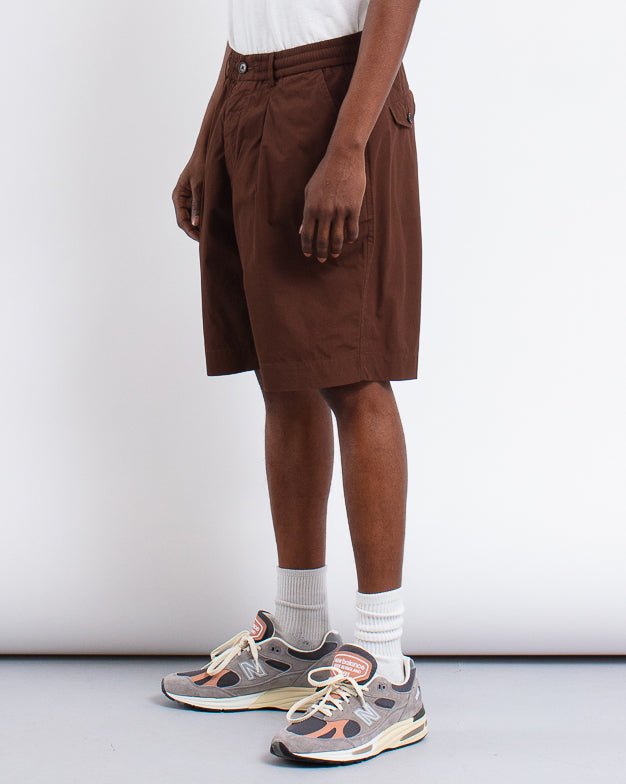 Pleated Track Short Peached Poplin Brown - UNIVERSAL WORKS