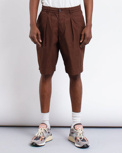 Pleated Track Short Peached Poplin Brown - UNIVERSAL WORKS