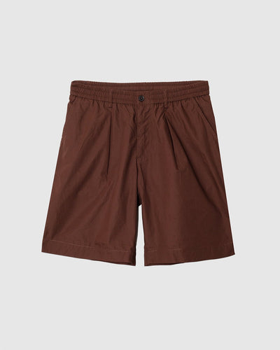Pleated Track Short Peached Poplin Brown - UNIVERSAL WORKS