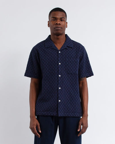 Road Shirt Dot Waffle Navy - UNIVERSAL WORKS