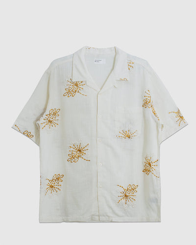 Road Shirt Hand Emb Stripe Ecru - UNIVERSAL WORKS
