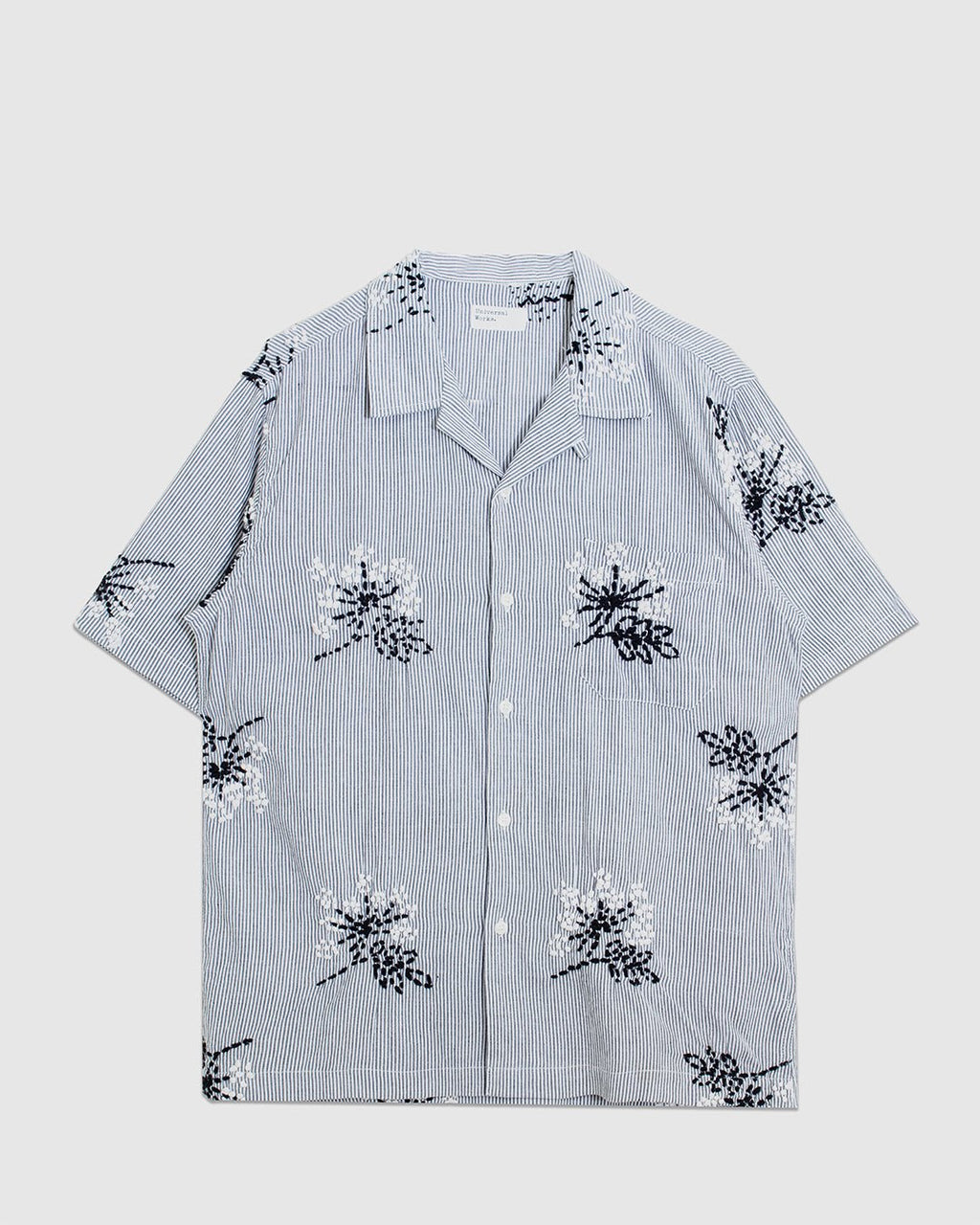 Road Shirt Hand Emb Stripe Grey - UNIVERSAL WORKS
