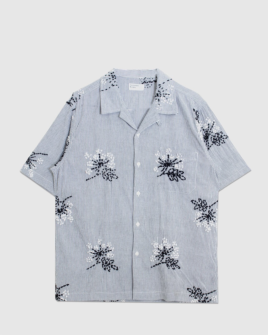 Road Shirt Hand Emb Stripe Grey - UNIVERSAL WORKS