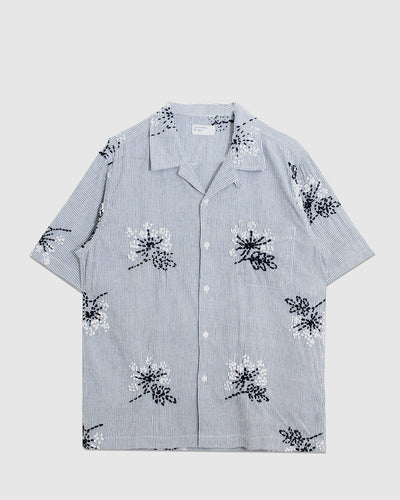 Road Shirt Hand Emb Stripe Grey - UNIVERSAL WORKS