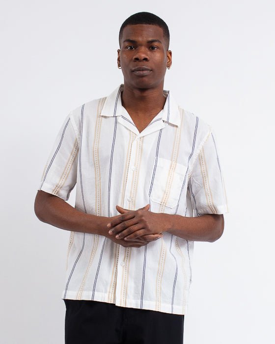 Road Shirt Hendrix Stripe Ecru/Navy/Stripe - UNIVERSAL WORKS