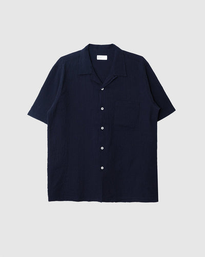 Road Shirt Seersucker Navy - UNIVERSAL WORKS