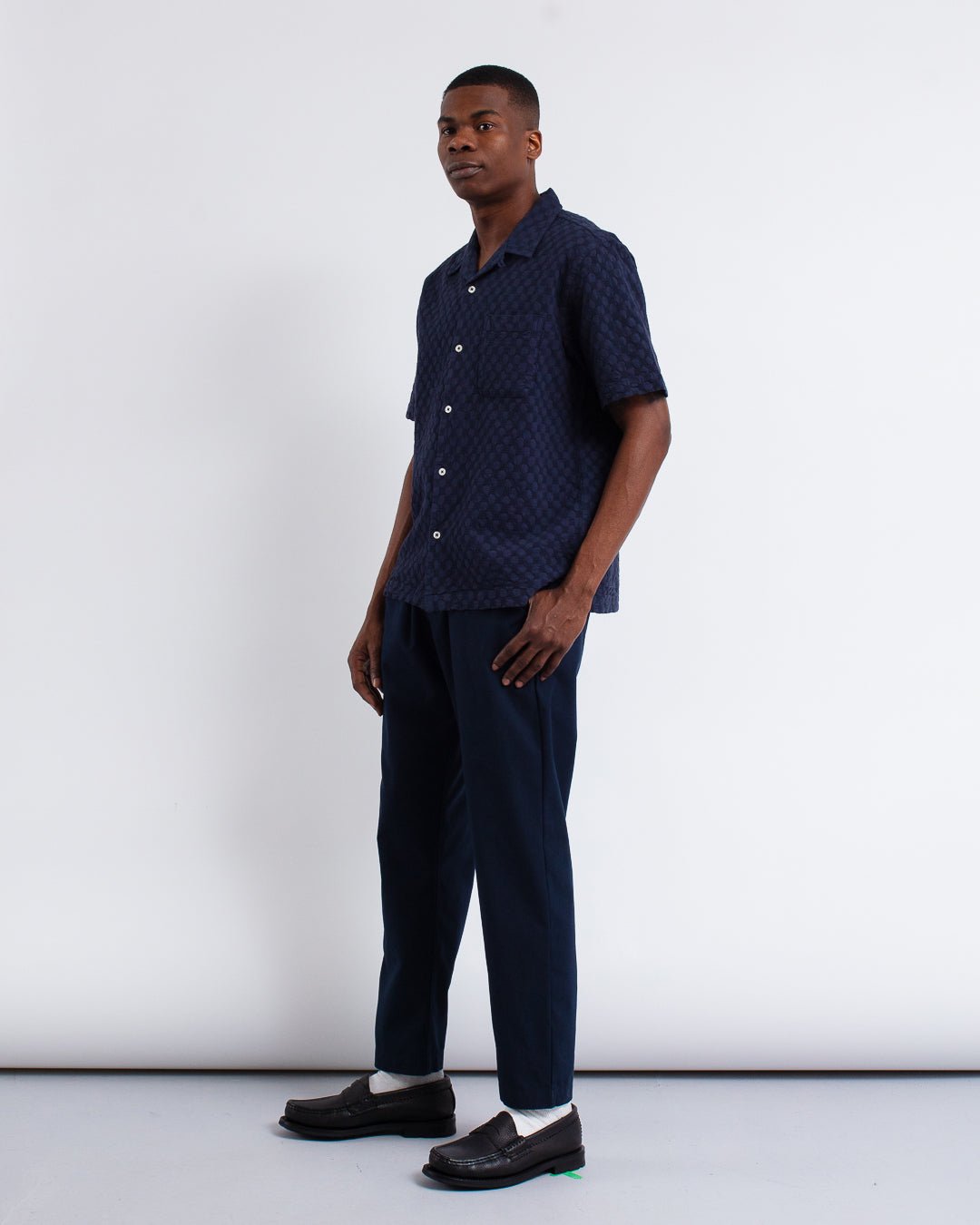 Road Shirt Seersucker Navy - UNIVERSAL WORKS
