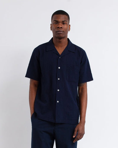 Road Shirt Seersucker Navy - UNIVERSAL WORKS