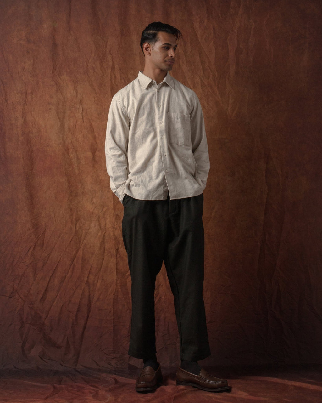 Square Pocket Shirt Brushed Flannel Ecru - UNIVERSAL WORKS