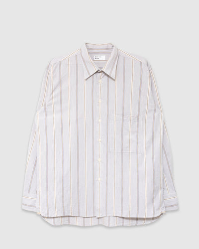 Square Pocket Shirt Monk Organic Stripe Dove - UNIVERSAL WORKS