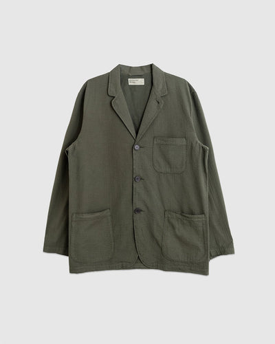 Three Button Jacket Merida Seersucker Olive - UNIVERSAL WORKS