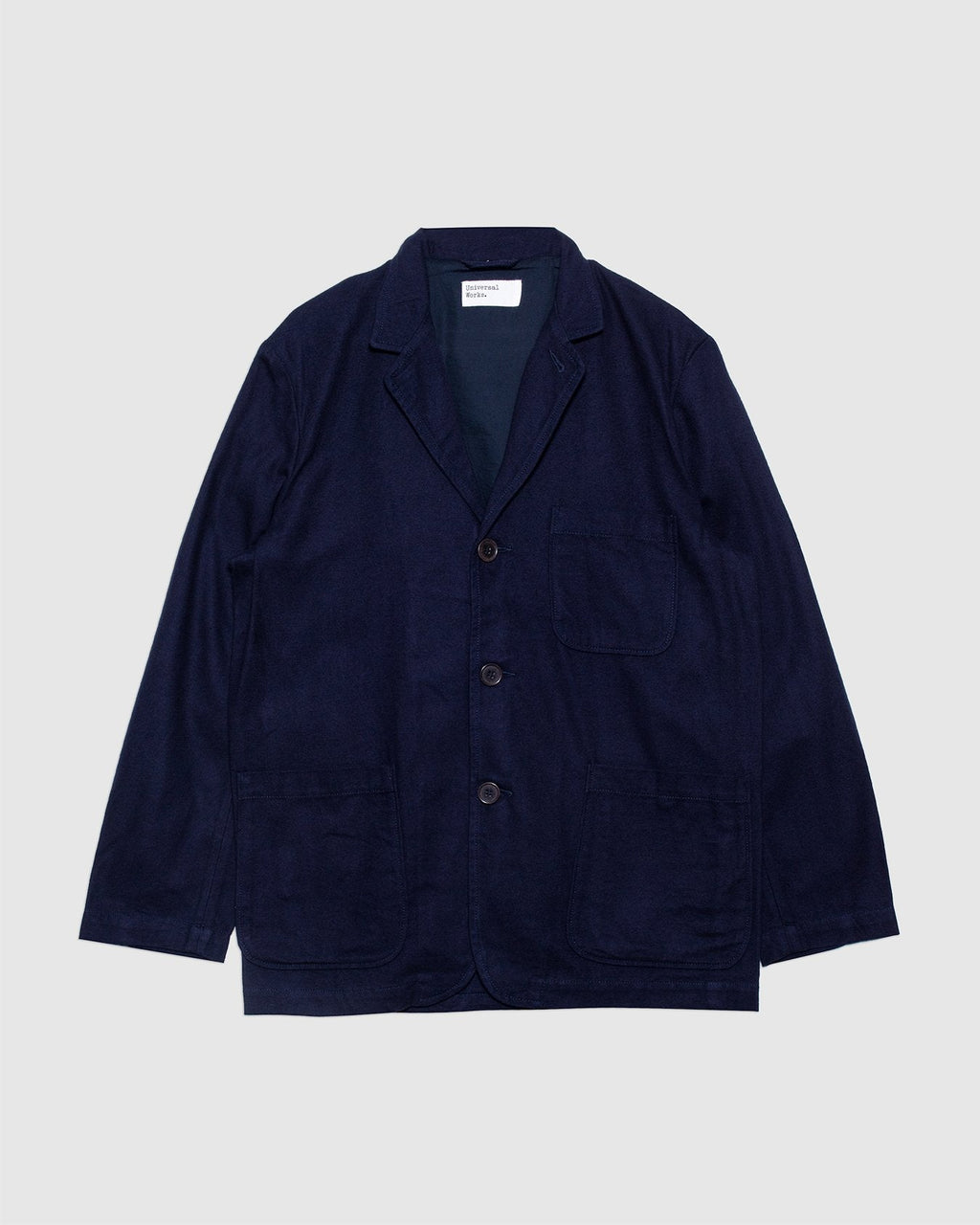 Three Button Jacket Navy Brushed Moleskin - UNIVERSAL WORKS