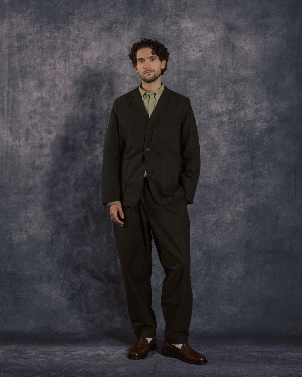Three Button Jacket Olive Lucca Suiting - UNIVERSAL WORKS