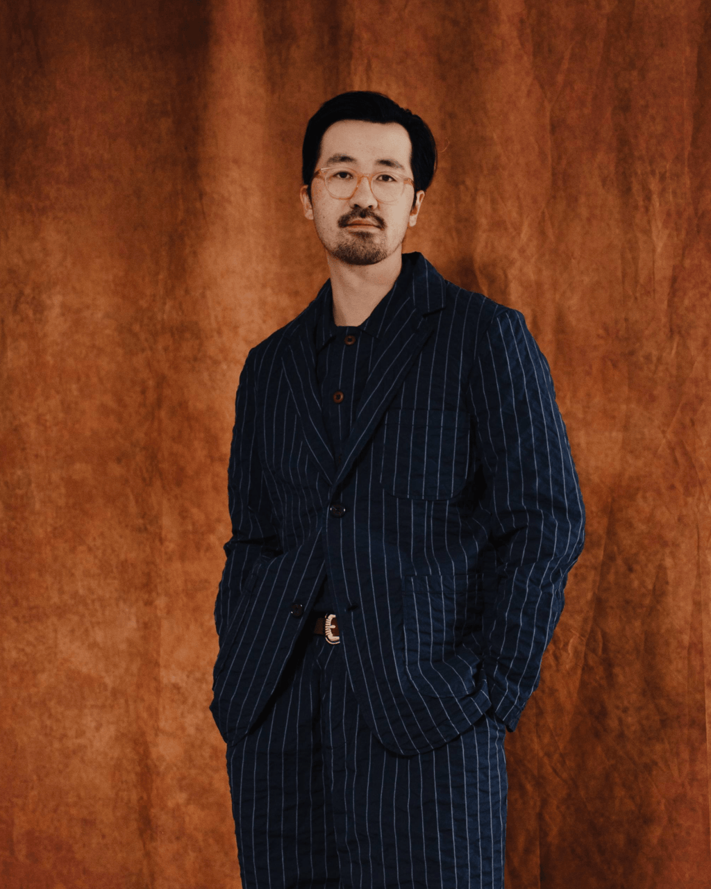 Two Button Jacket Chester Stripe Navy - UNIVERSAL WORKS